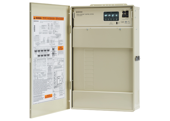 Pentair IntelliCenter automation system load center with outdoor touchscreen control panel