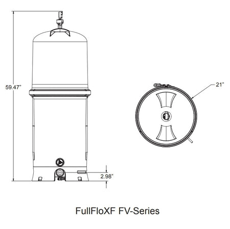 Pentair FullFloXF FV60 filter dimension diagram showing tank diameter and clearance