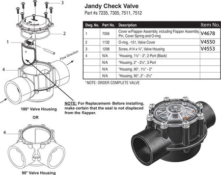 Jandy 7307 Pro Series large spring check valve 180 degree 2.5 x 3 inch