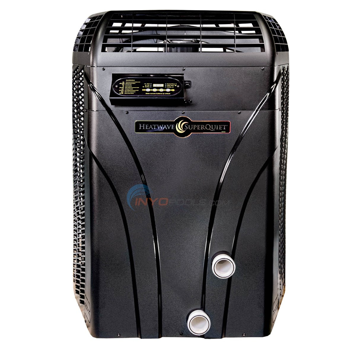 AquaCal HeatWave SuperQuiet pool heat pump, front view with control panel